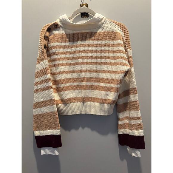 Maeve by Anthropologie Twofer Cropped Layered Sweater Striped Large - Picture 5 of 5